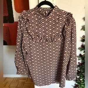 Joelle Chic Black and Tan Patterned Blouse size XL
